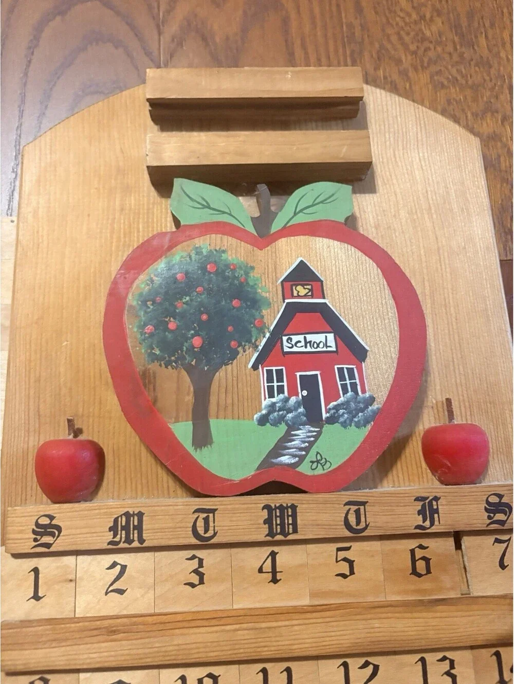 Vtg Wooden Perpetual Calendar Wall Hanging Farmhouse Cottagecore Folk Art
